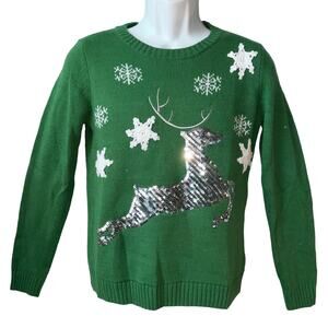 Karen Scott Silver Sequined Reindeer Ugly Christmas Sweater Size Small